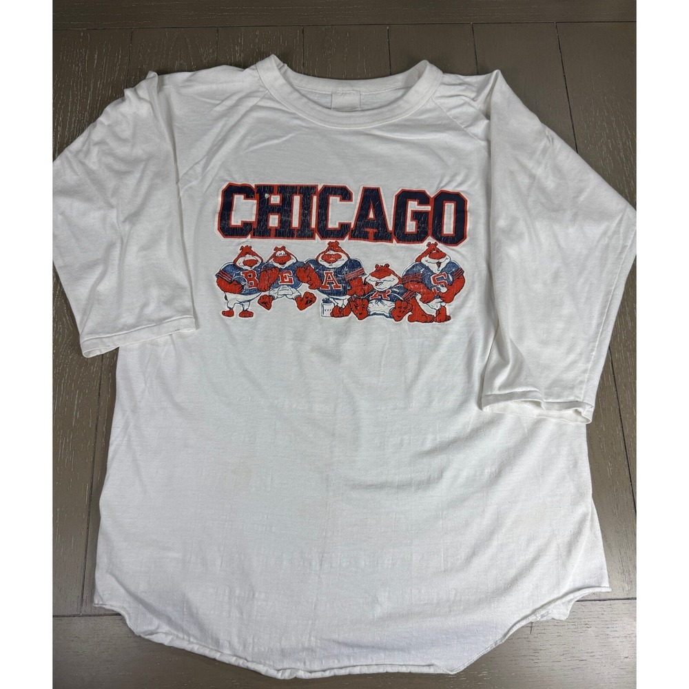 Chicago Bears Baseball Tee Mens Large White Graphic 3/4 Sleeve Vintage